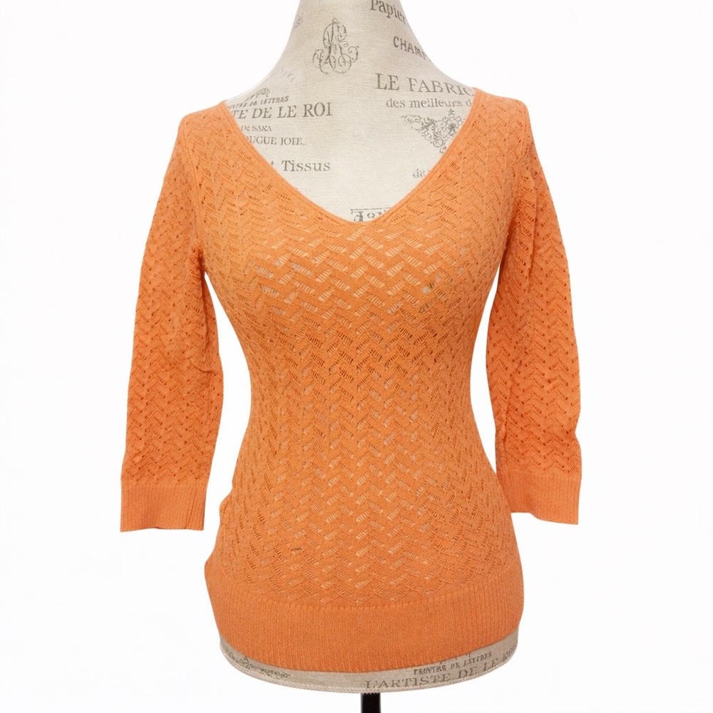🍑 Ivonne Apricot Peekaboo Knit Top Medium Stretchy ✨